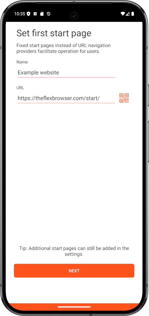Startup page configuration
