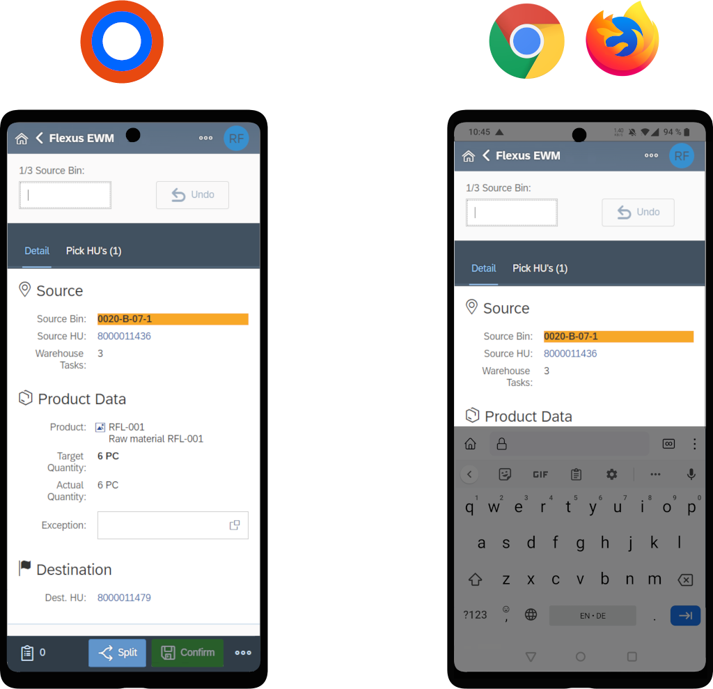 Vergleich von TheFlex mit Chrome und Firefox