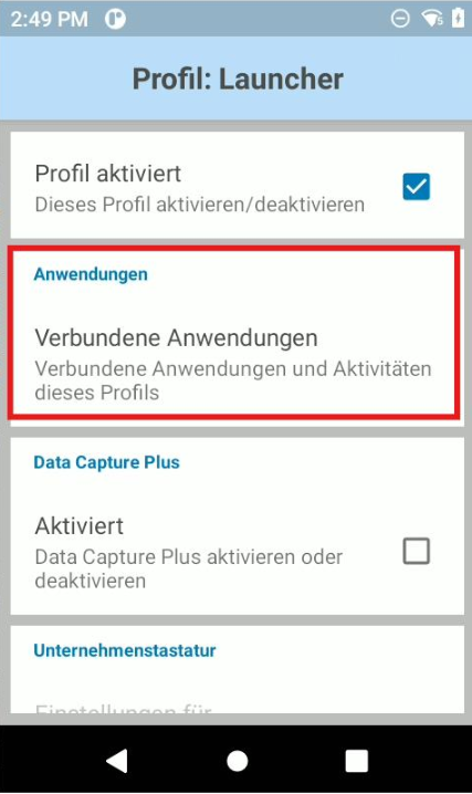 Menüpunkt: Verbundene Anwendungen