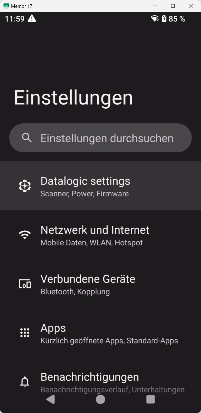 Datalogic – Einstellungen