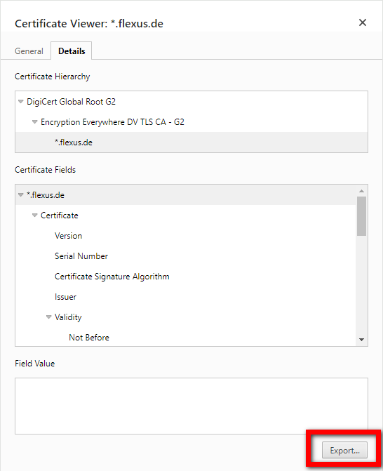 Exportieren eines Zertifikates in Chrome