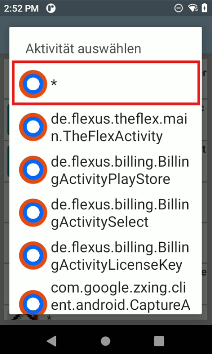 Auswahl aller Activities