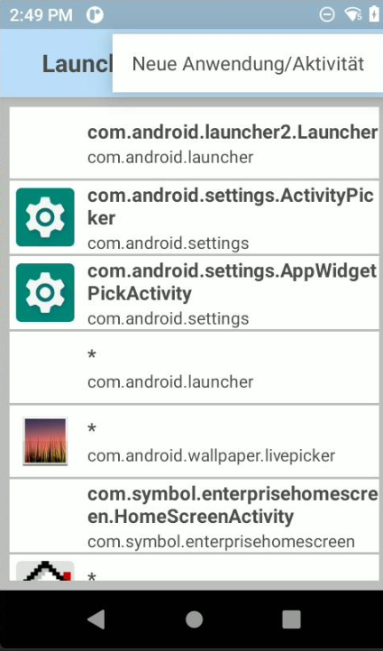 Menu item: New App/Activity