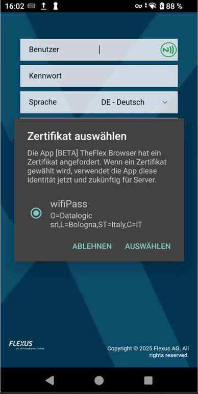Certificate selection dialog