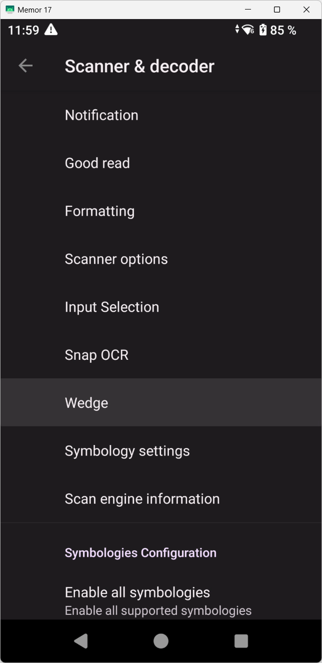Datalogic - Wedge settings